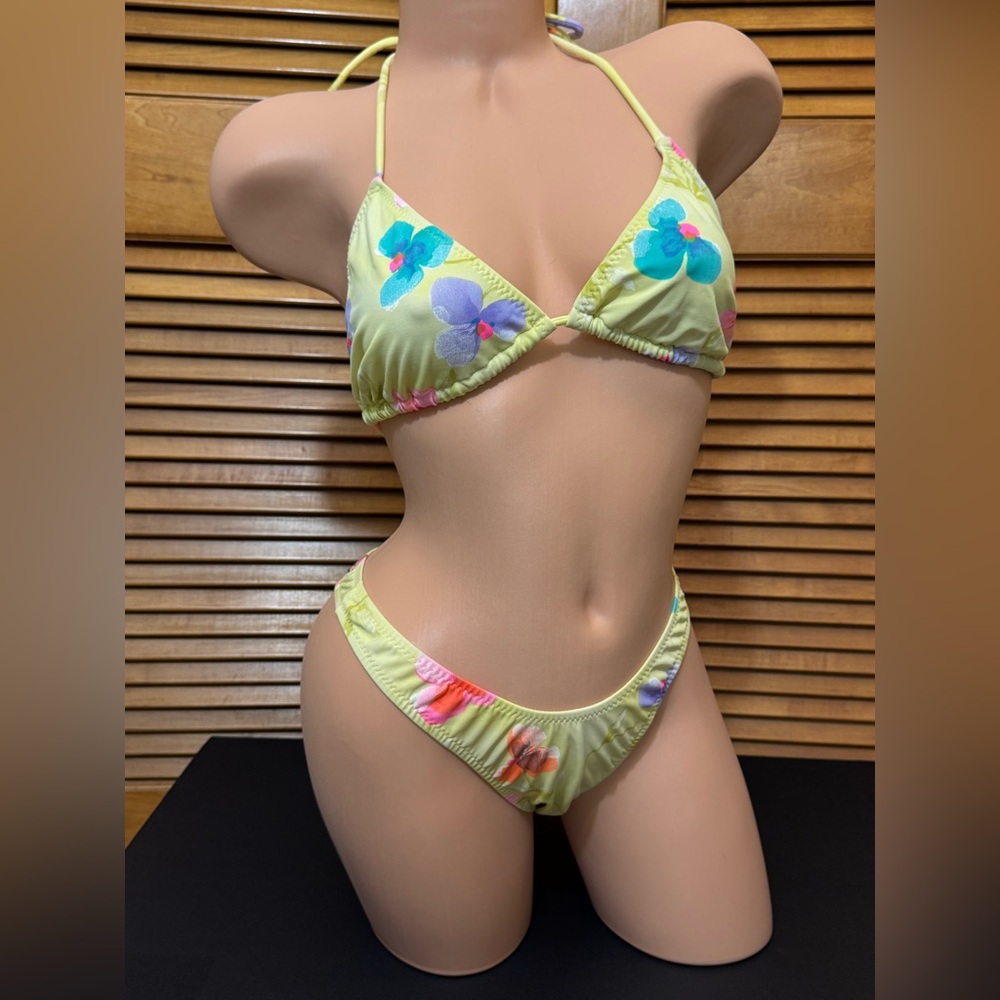 Y2K Biko Yellow and Blue Bikini Set with Tropical Design Sz 11/12